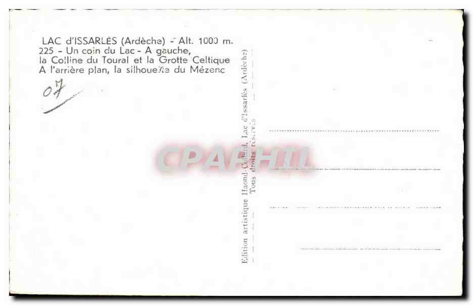 Lac d'Issarlès (Ardèche) — Vue du lac et des collines — Édition artistique Hamid-Cadet — Rückseite