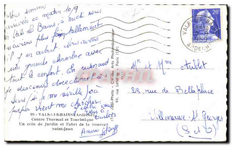 Jardin et abri de la Source — Vals-les-Bains — éditeur : Centre Thermal et Touristique — Rückseite