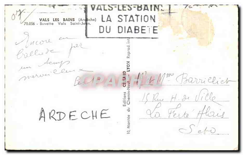 CPA Vals Les Bains Ardeche Buvette Vals Saint Jean — Back