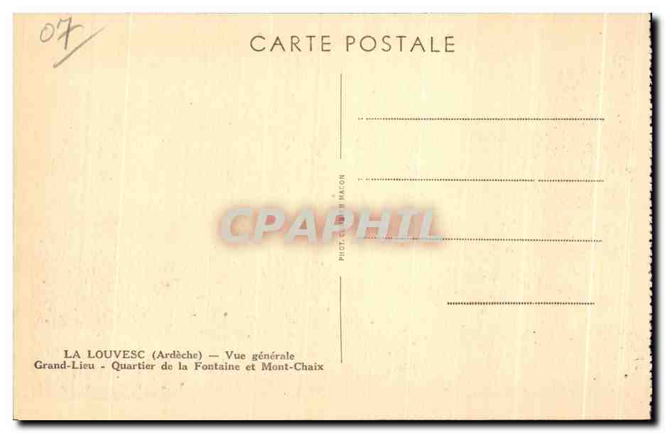 CPA La Louvesc Ardeche Vue generale Grand Lieu Quartier de la Fontaine et Mont Chaix — Verso