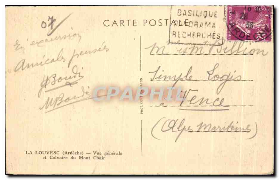 La Louvesc (Ardèche) — Allgemeiner Blick und Calvary des Mont Chair — Fot. C. Léon — Rückseite