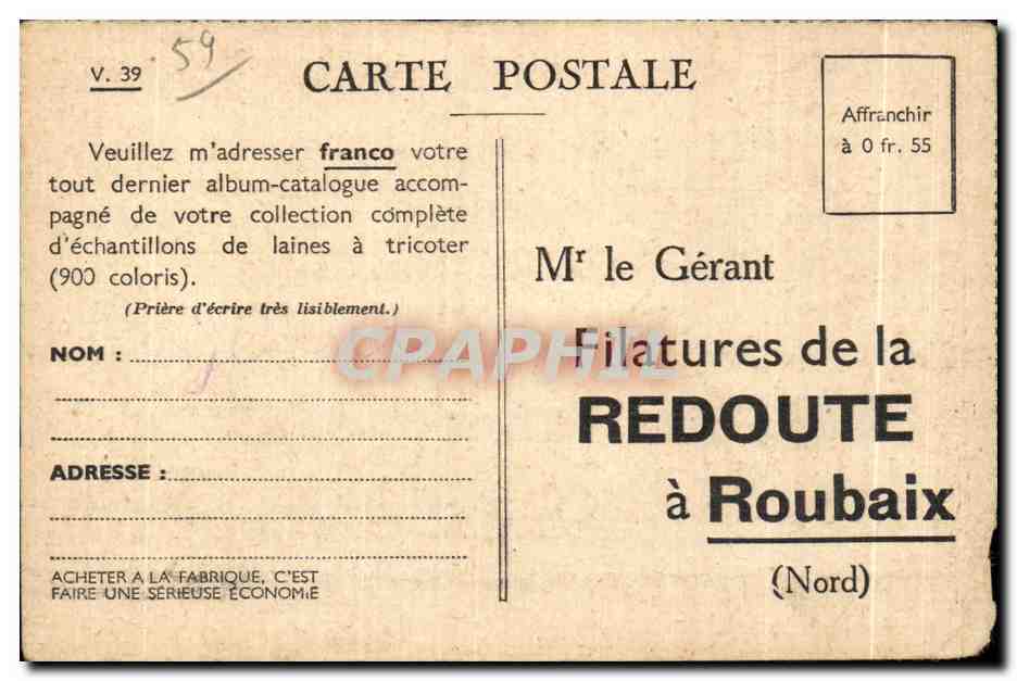 CPA Carte de l Almanach Vermont Tricoteuses Ces beaux moutons vous apportent leur laine Sheep Filatures La redoute — Rückseite