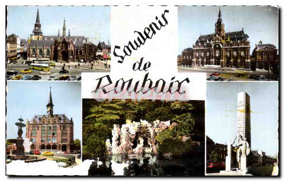 CPA Roubaix Eglise Saint Martin L Hotel de Ville La Poste Parc Barbieux