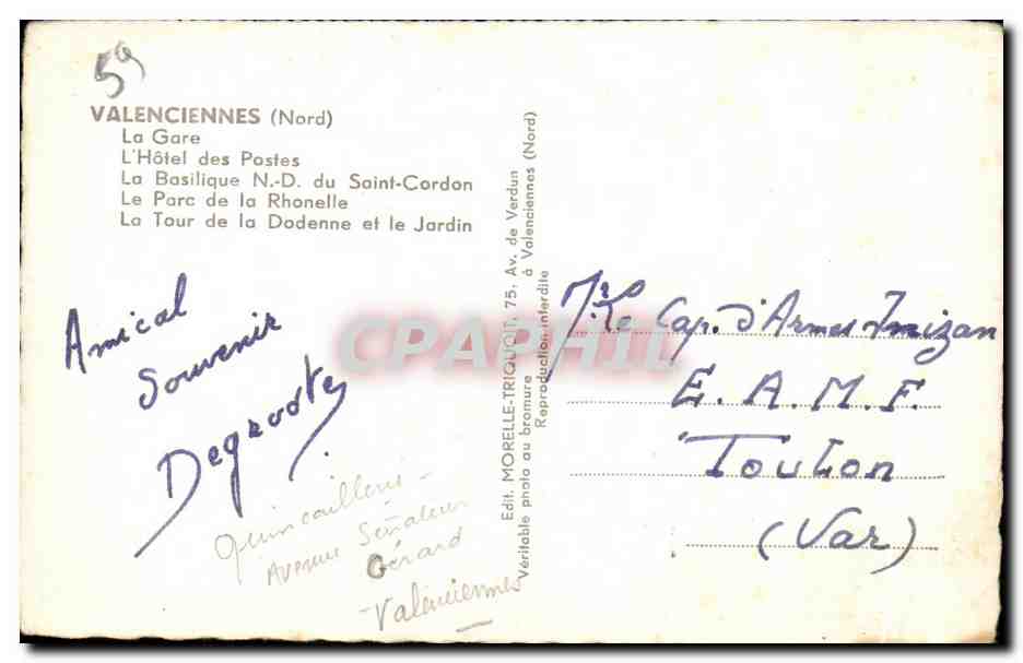 CPA Souvenir de Valenciennes — Rückseite