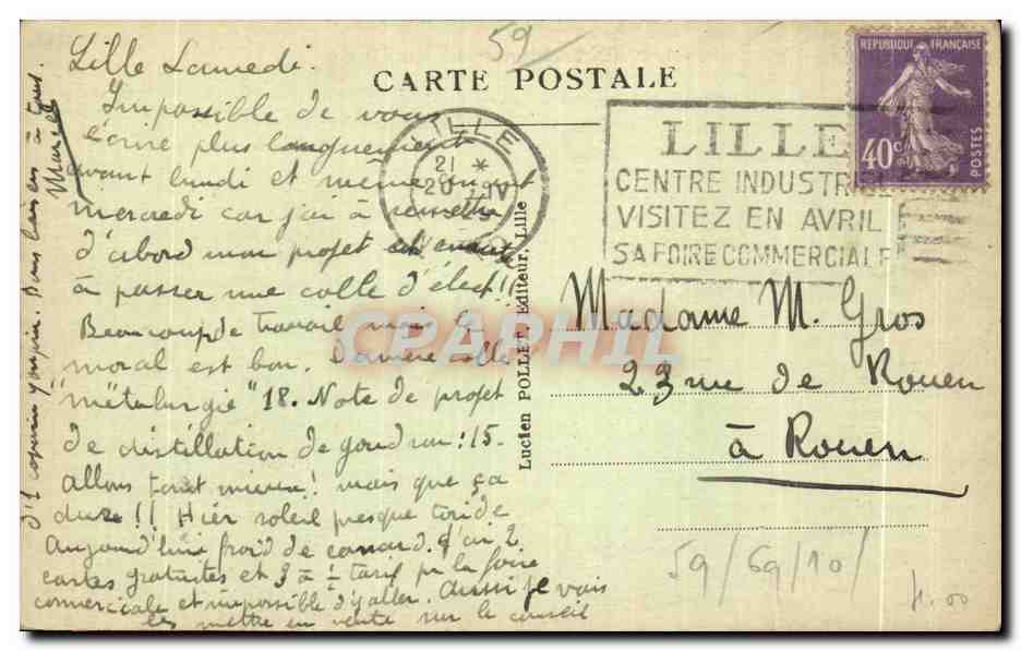CPA Lille Le Monument aux Morts — Rückseite