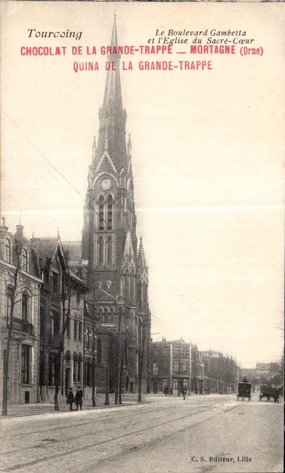 CPA Tourcoing Le Boulevard Gambetta et l Eglise du Sacre Coeur