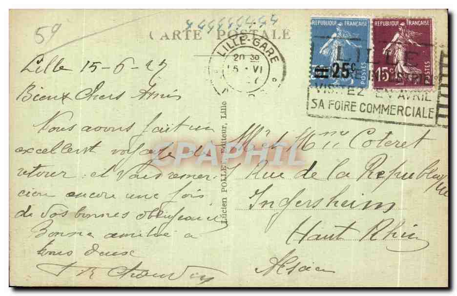 CPA Lille Rue Faidherbe Hotel Carlton — Rückseite
