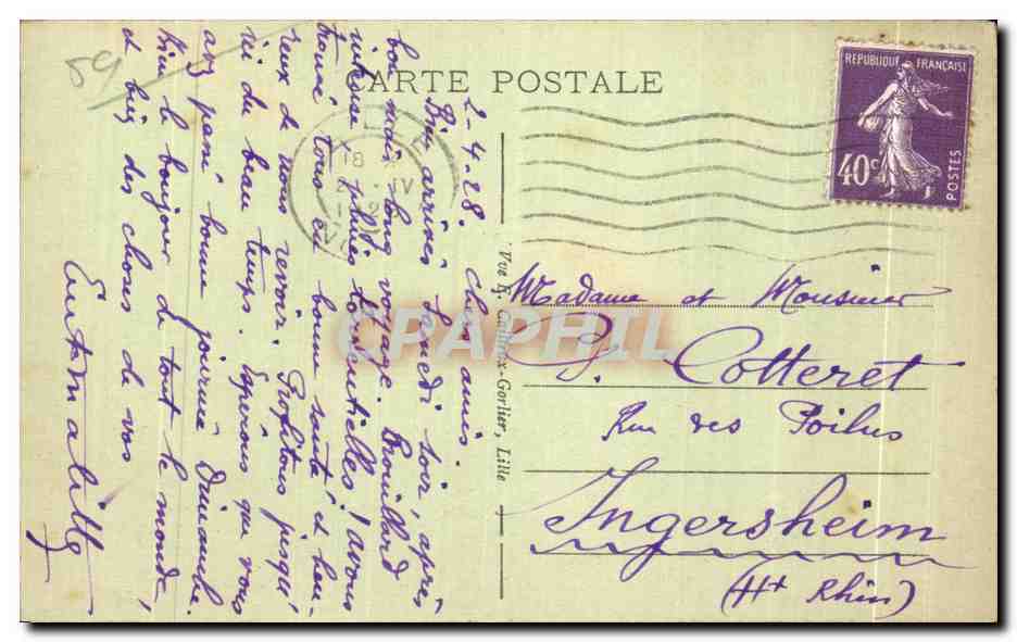CPA Lille L Hotel des Postes  — Rückseite