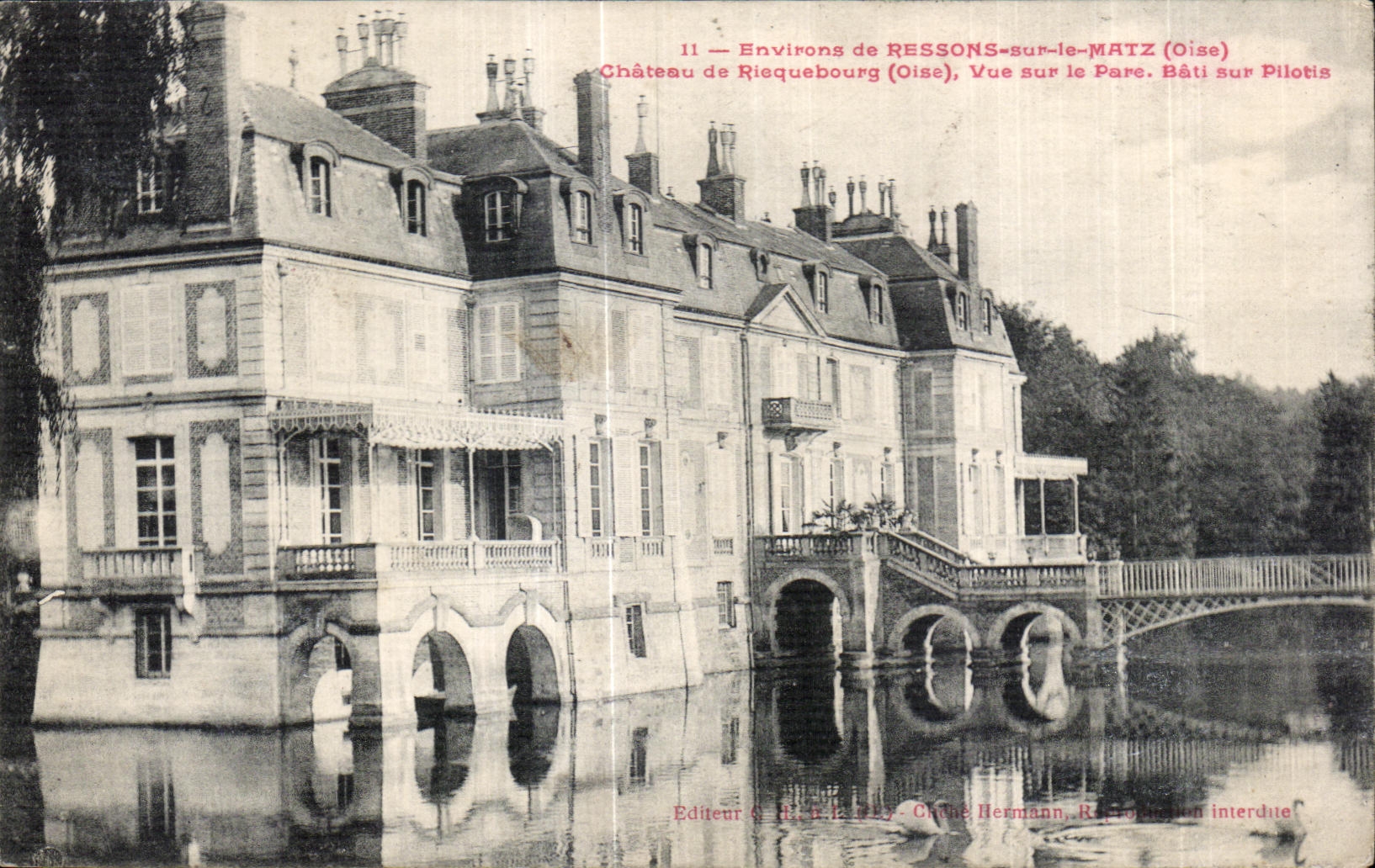 Château de Riequebourg (Oise) — Vue sur le Parc — Éditeur C. H. Hermann, n°11