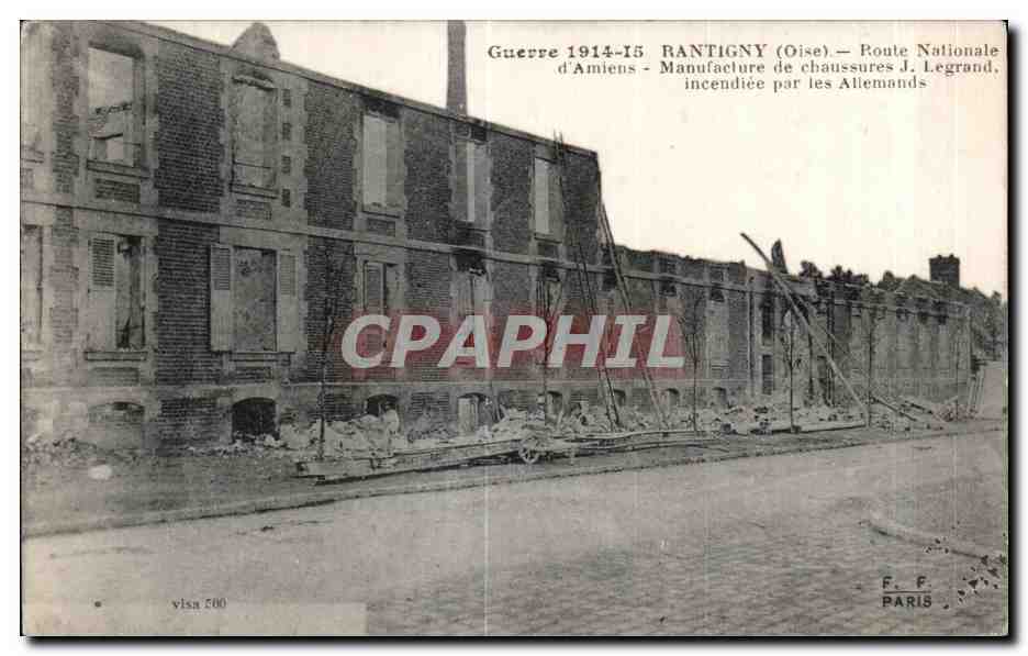 RANTIGNY (Oise) — Manufacture de chaussures J. Legrand incendiée par les Allemands — F. Fleury, Paris