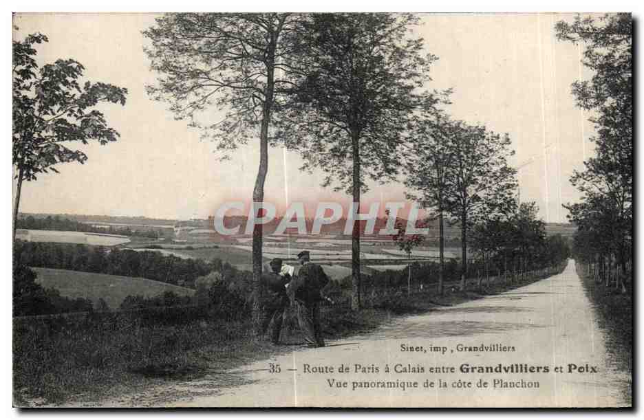 Route de Paris à Calais entre Grandvilliers et Poix — Vue panoramique de la côte de Plauchon — Sinet, imp. Grandvilliers