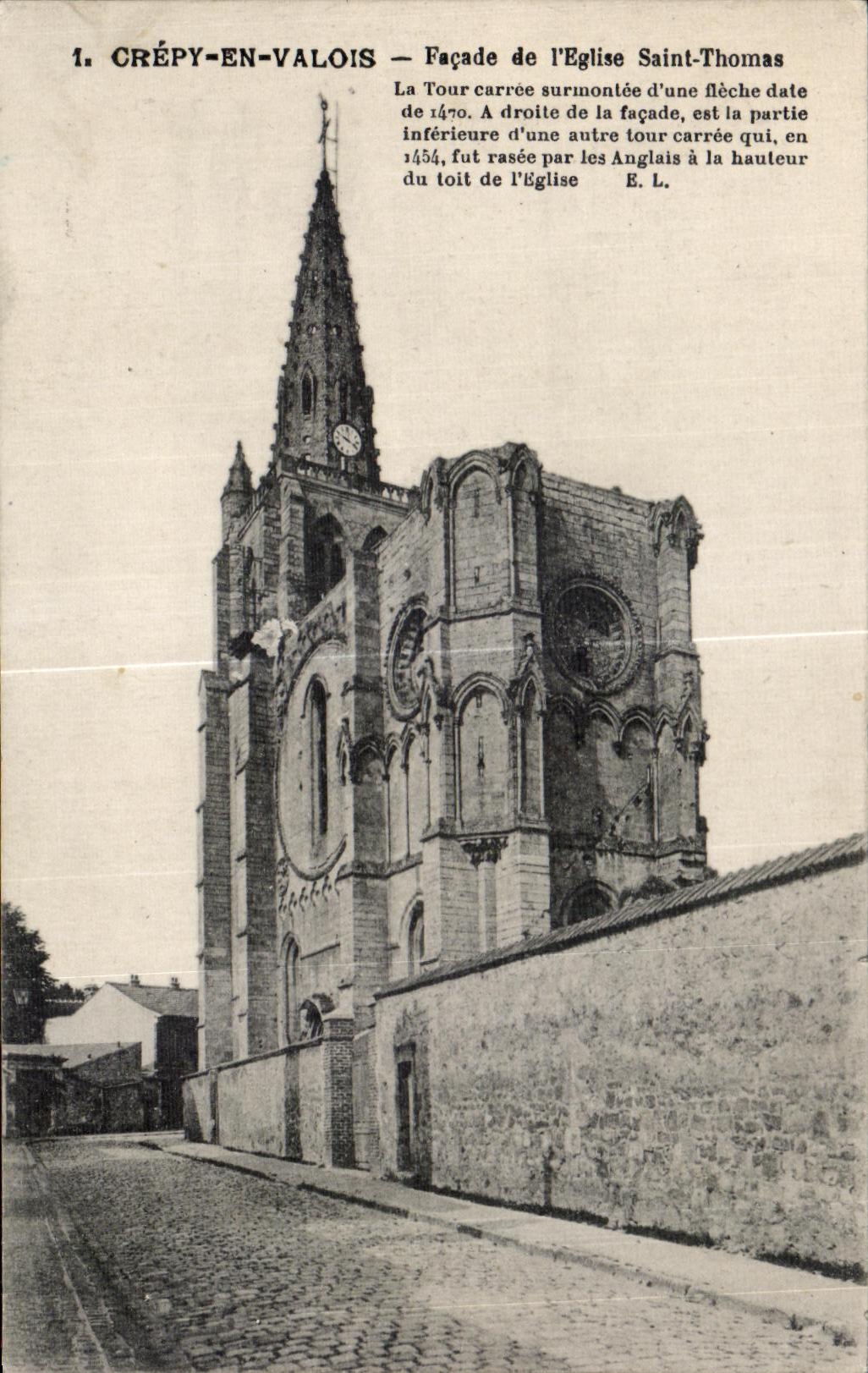 Crépy-en-Valois — Façade de l'Église Saint-Thomas — Éditeur E. L.