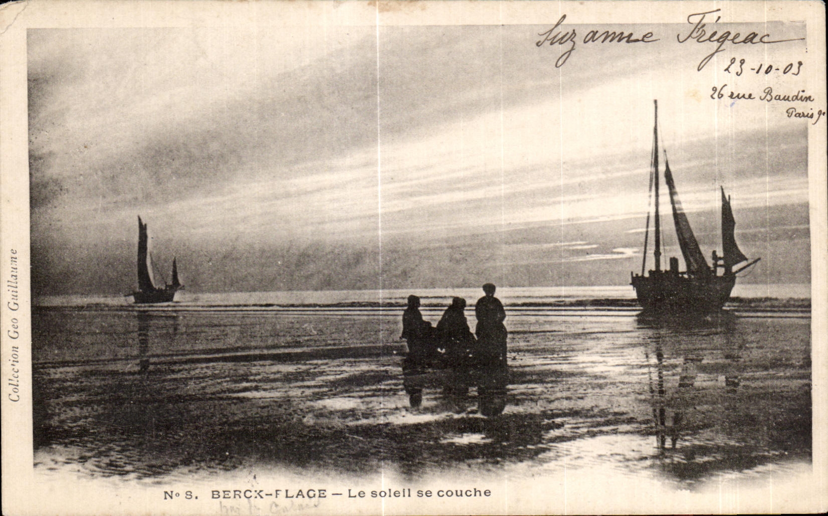 CPA Berck Plage Le Soiell se couche Bateau 