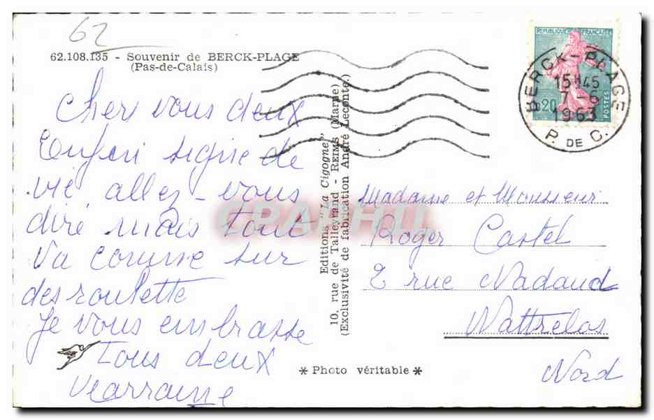 CPA Souvenir de Berck Plage (Pas de Calais) — Rückseite