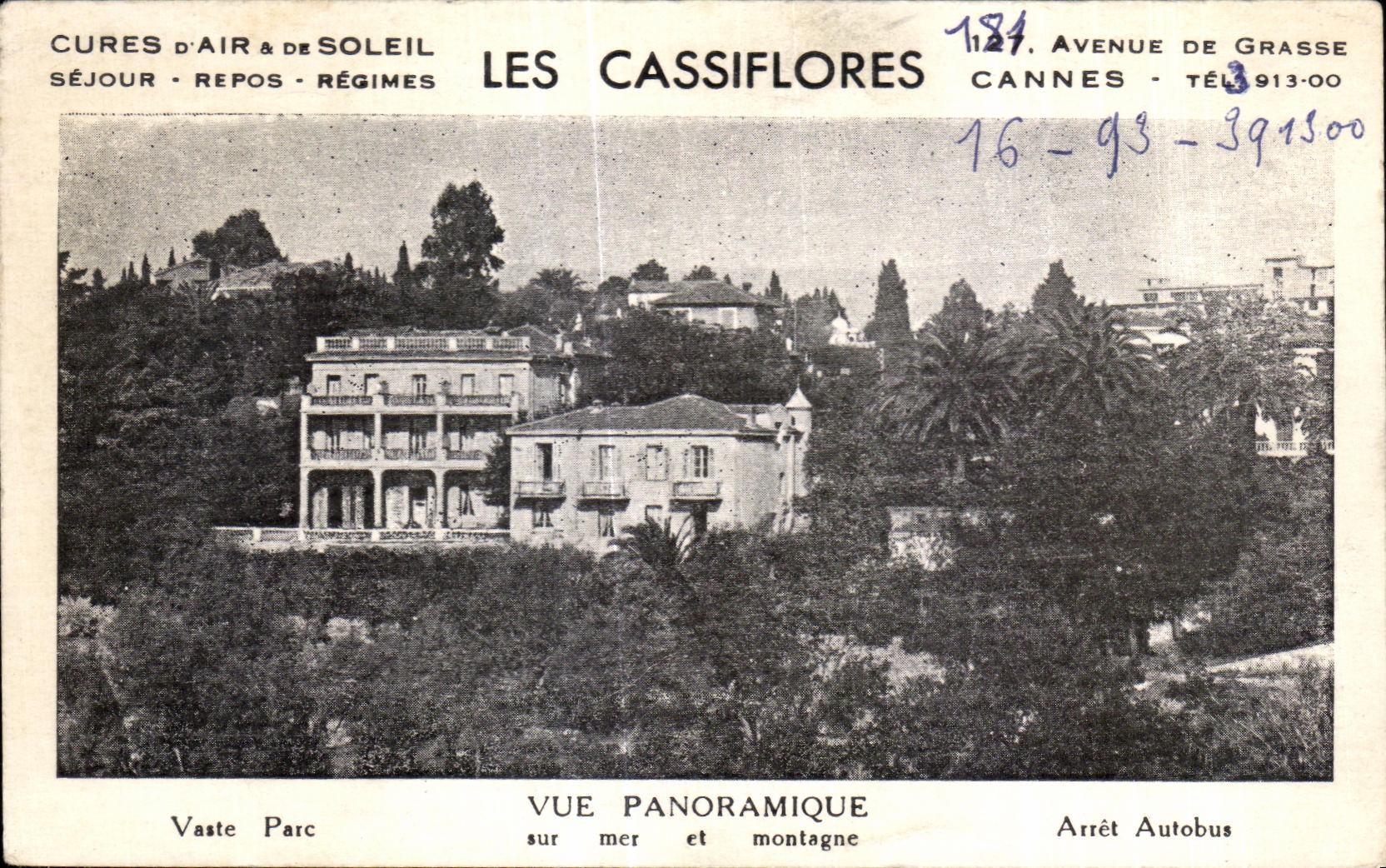 Les Cassiflores — Panoramablick auf Meer und Berge — Cannes, Avenue de Grasse