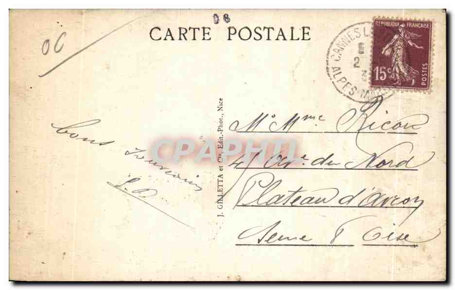 CPA Cannes Vue generale prise de la Croix des Gardes Generale view taken from — Verso