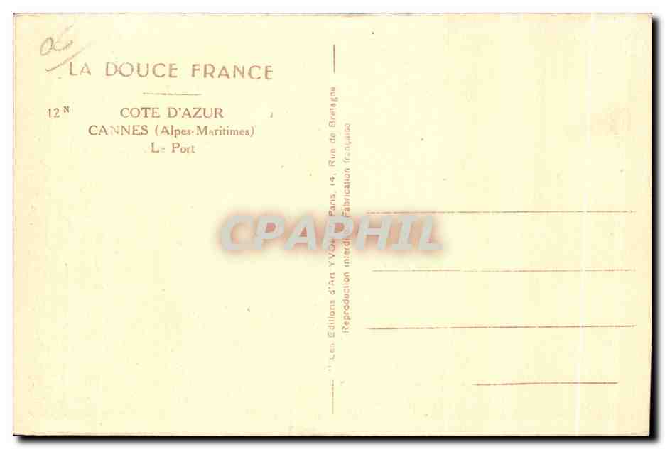 CPA Cote D Azur Cannes (Alpes Maritimes) Le Port Bateaux — Back