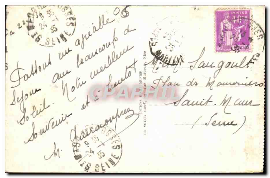CPA Cannes La Plage et le Suquet — Verso