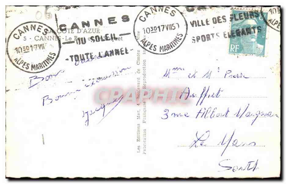 CPA Cannes Le Port et le Suauet — Verso