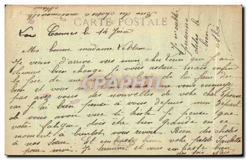 CPA Cannes Le Port et Mont Chevalier Bateaux — Verso