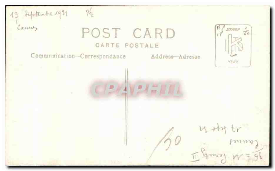 CARTE PHOTO Cannes 1931 — Back