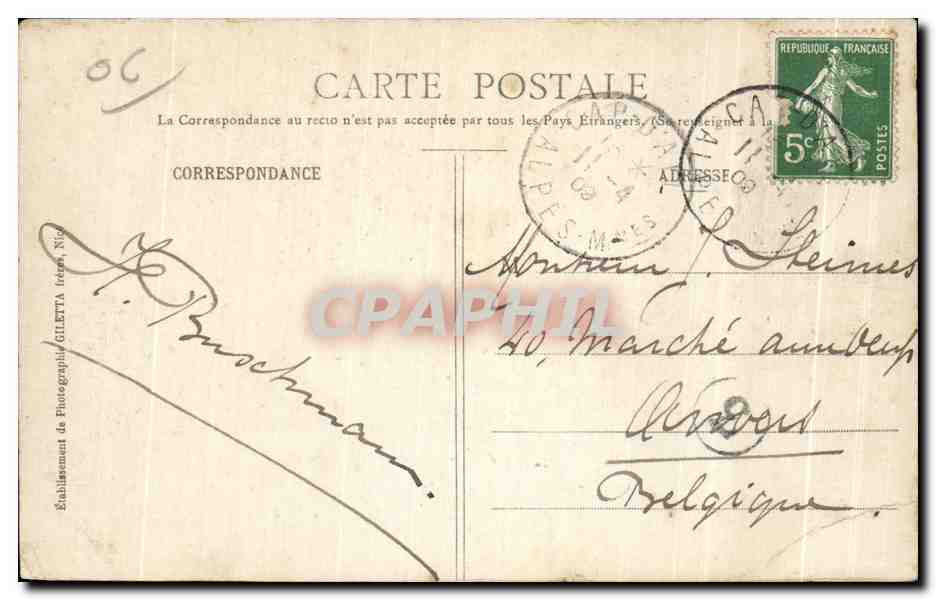 CPA Cannes Fontaine St Georges  — Verso