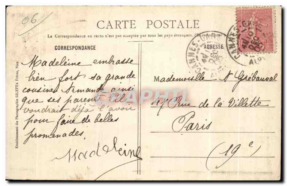 Cannes - Clocher de l'Église du Mont-Chevalier — Édition Gilelta, Nice, n° 449 — Reverso