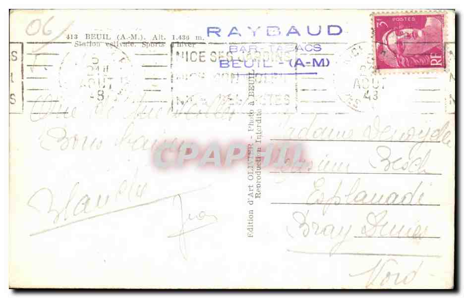 CPA Beuil Station estivale Sports d hiver — Rückseite