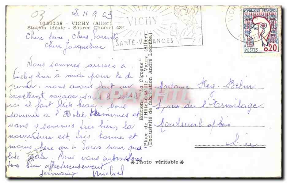 CPA Vichy Station ideale Source Chomel — Verso