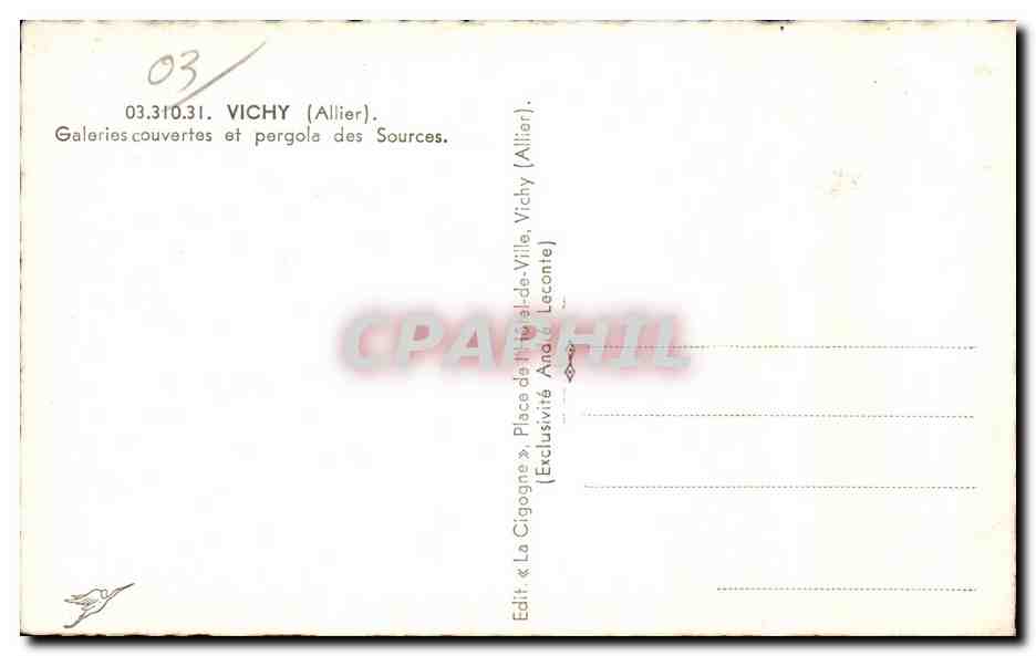 CPA Vichy Galeries couvertes et pergola des Source — Verso