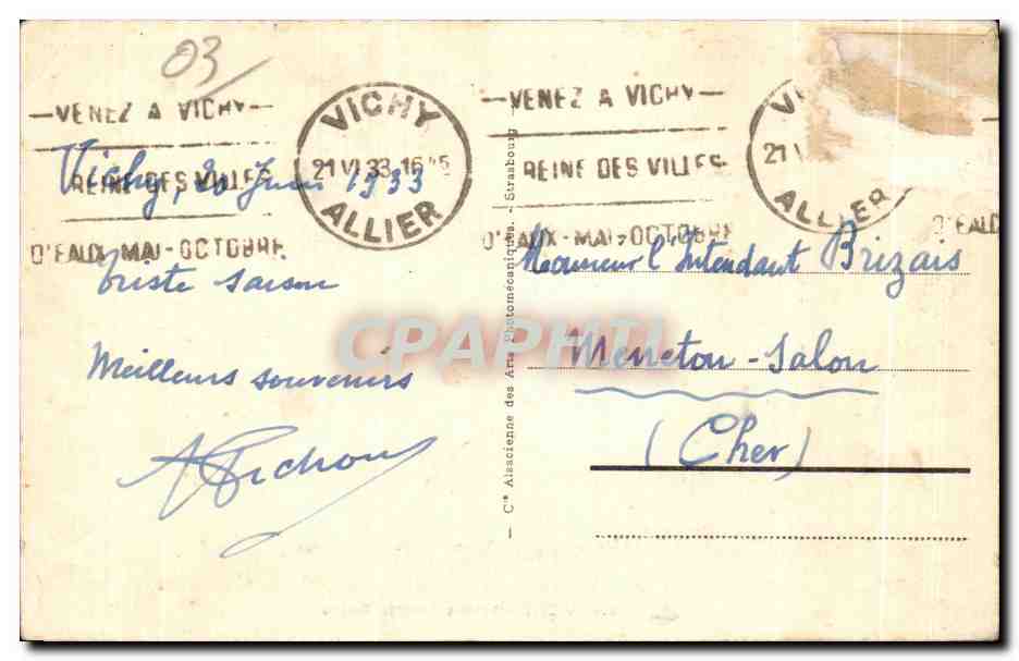 CPA Vichy Avenue Aristide Briand — Verso