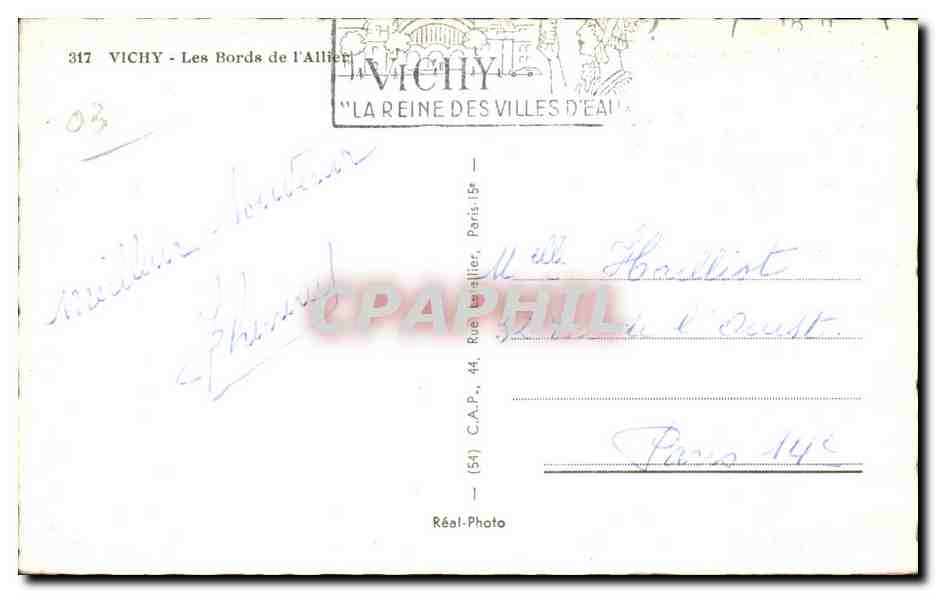 CPA Vichy Les Bords de I Allier — Back