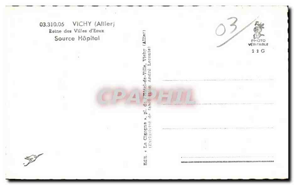 CPA Vichy Reine des Villes d Eaux Source Hopital — Verso