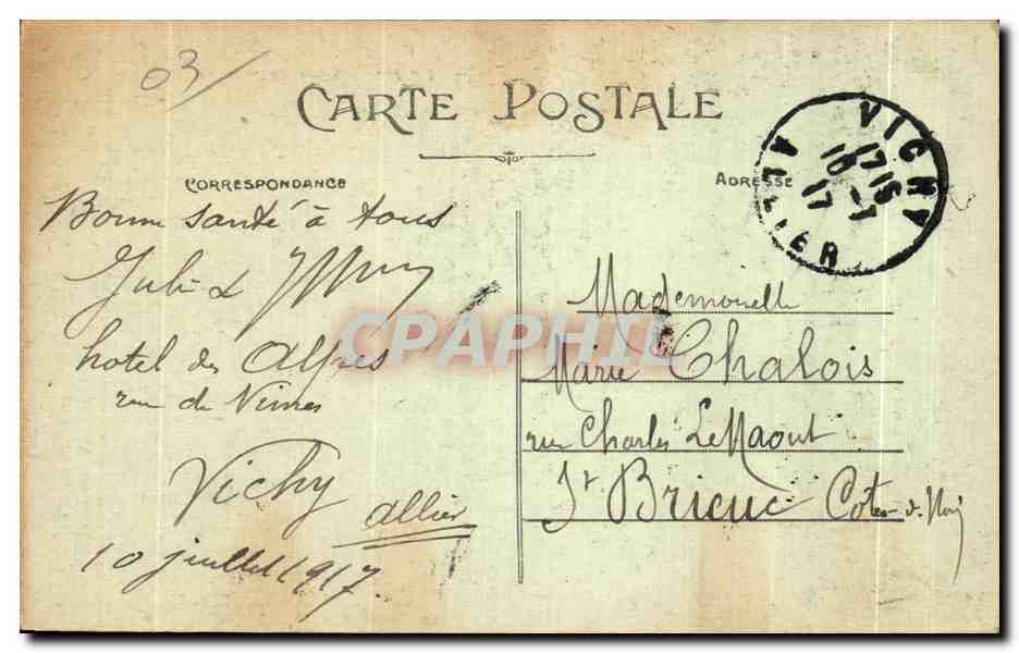 CPA Vichy Palce Victor Hugo — Rückseite