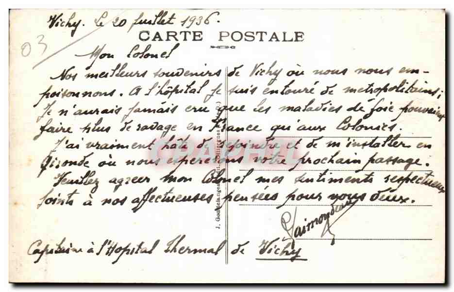 CPA Vichy Nonveau Parc et cote Saint Amand — Verso