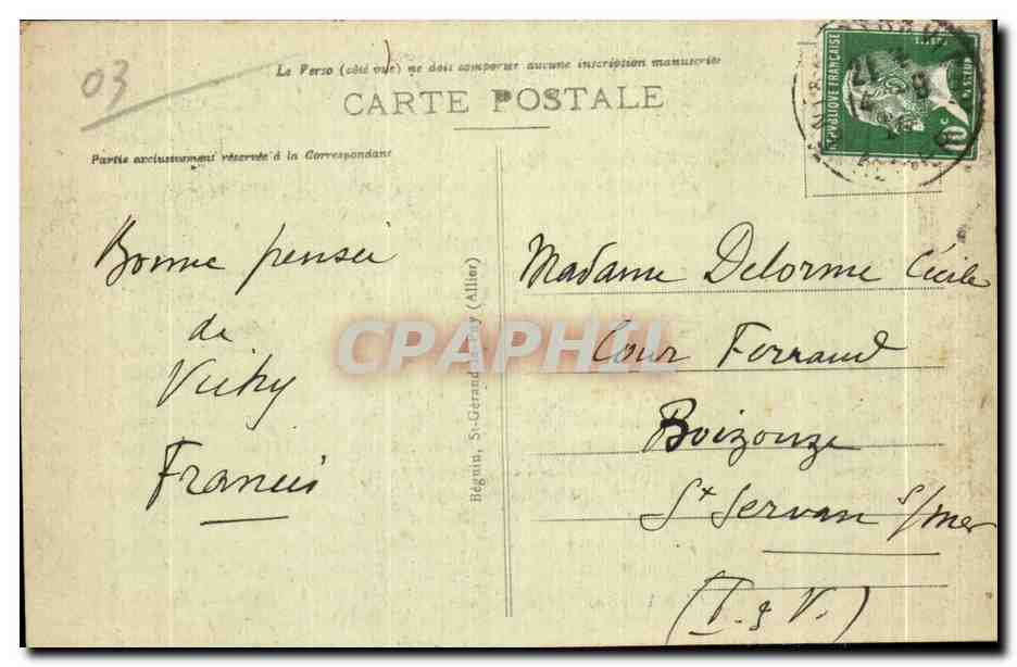 CPA Vichy Sur le Parc Les Grands Hotels — Rückseite