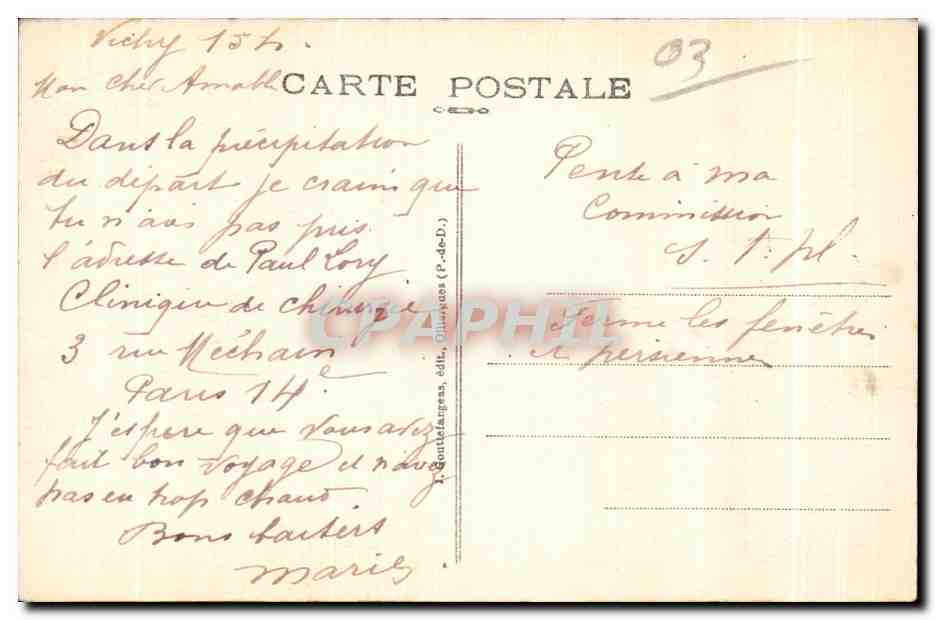 CPA Vichy Hotel des Celestins — Rückseite