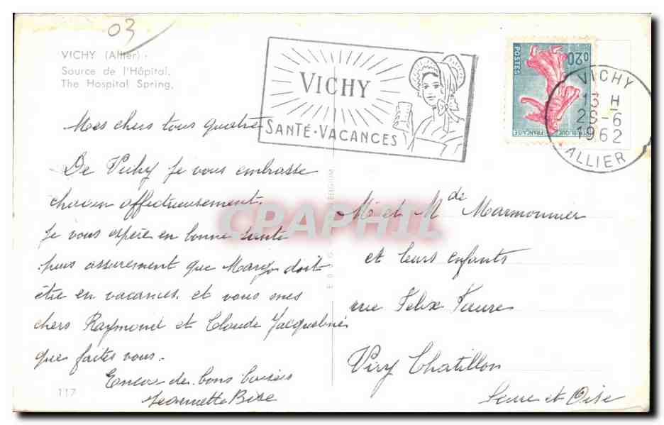CPA Vichy Source de I Hopital the Hospital Spring — Verso