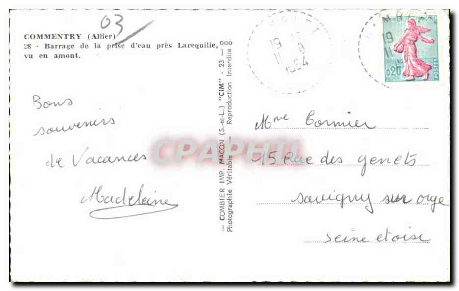 CPA Commentry Barrage de la prise d eau pres Larequille cu en amont — Back
