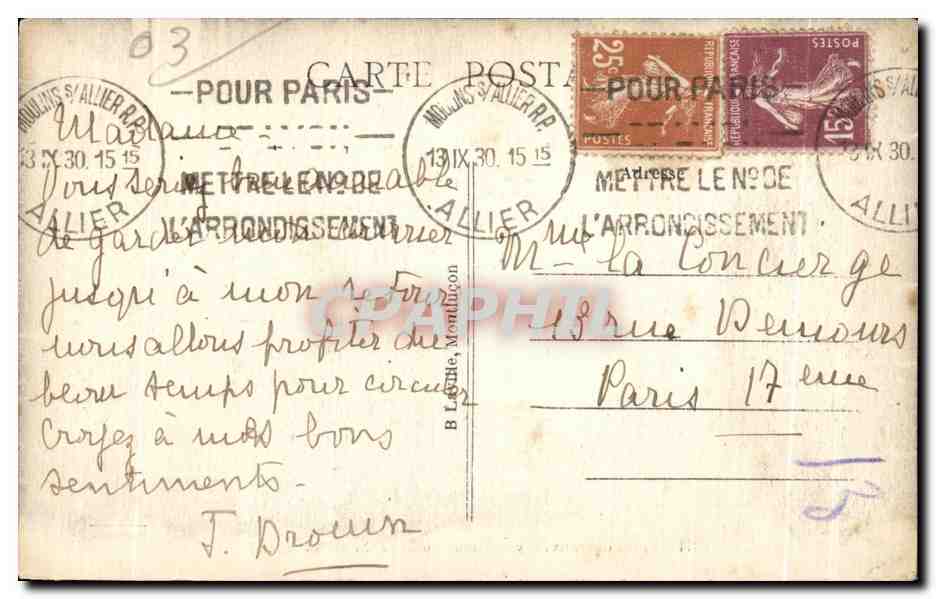 CPA Eglise de Souvigny Grand Collateral Nord — Rückseite