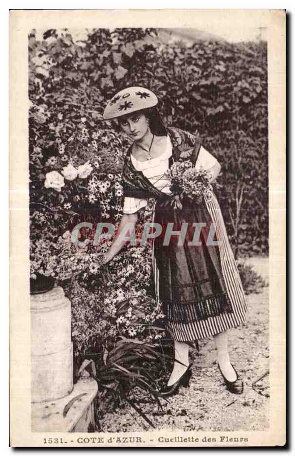 CPA Cote d Azur Cueillette des Fleurs Folklore Costume