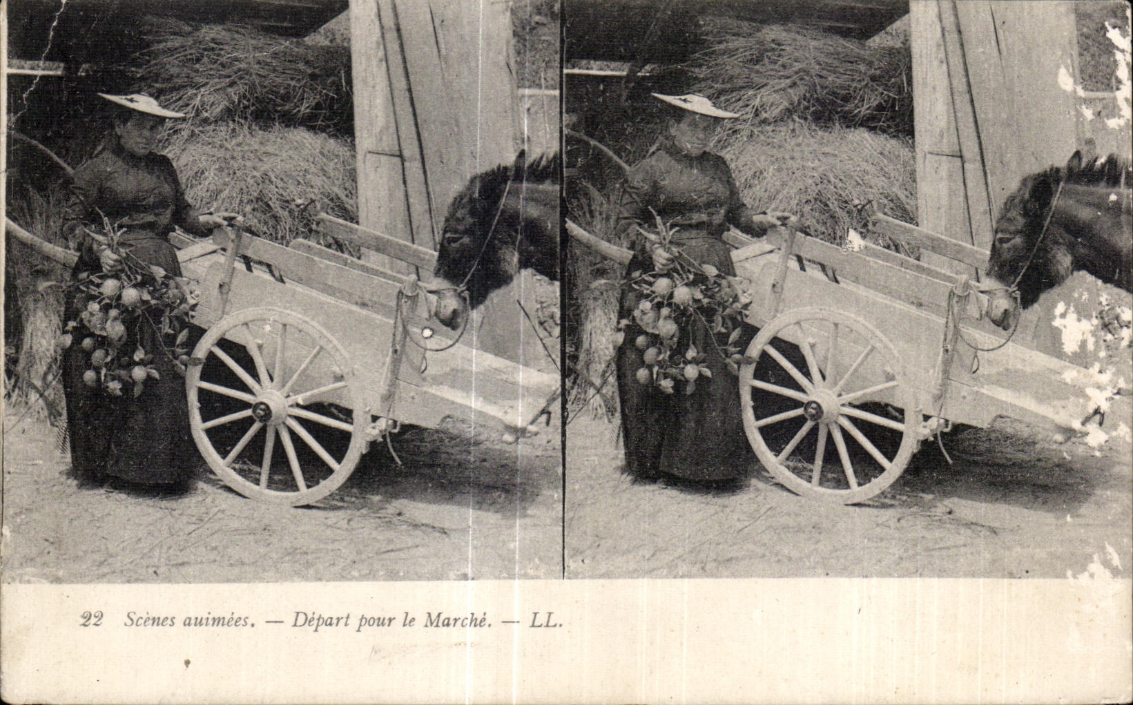 CPA Scenes animees Depart pour le Marche Folklore Costume Ane Donkey