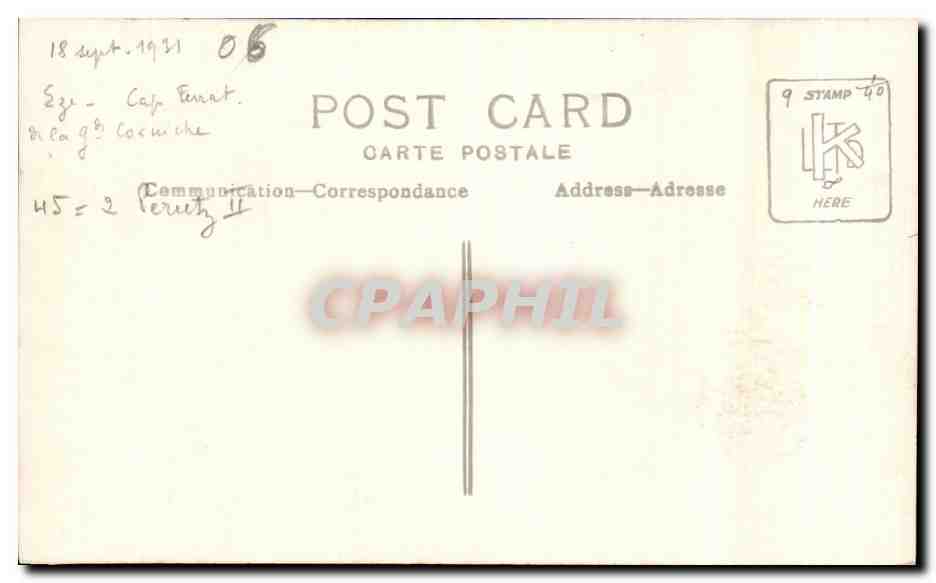 Vue de Cap Ferrat — Éditeur inconnu, n° de série non visible — Verso
