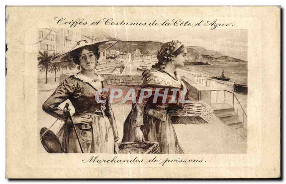CPA Marchandes de poissons Cote d azur Folklore costume