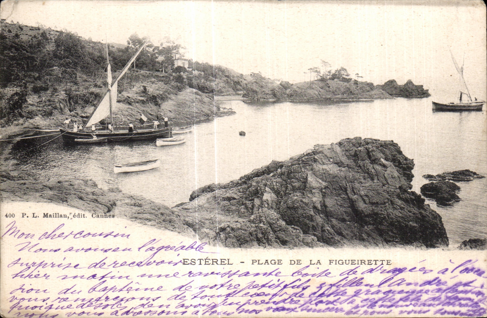 CPA Esterel Plage De La Figueirette Bateau 