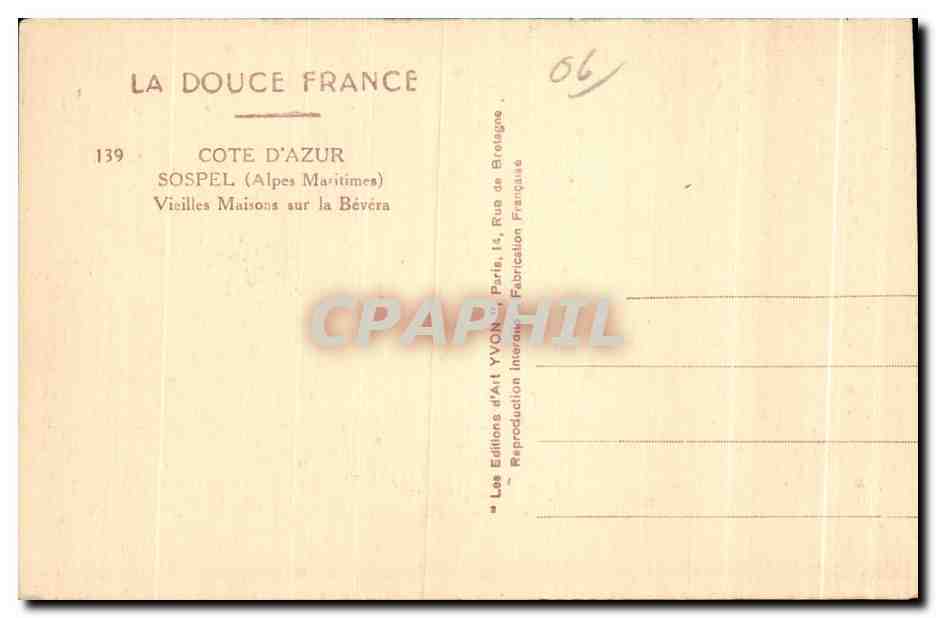 CPA Cote D Azur Sospel (Alpes Maritimes Vieilles Maisons sur la Bevera — Rückseite