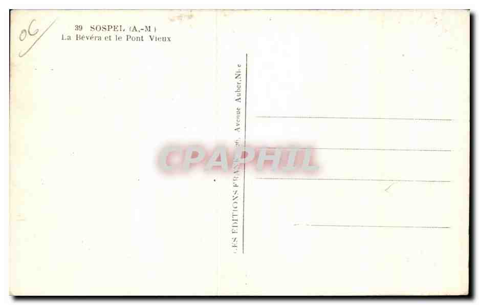 CPA Sospel La Bevera et le Pont Vieux — Rückseite