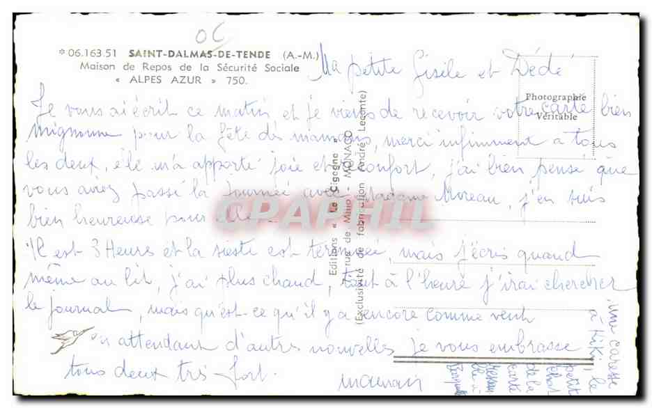 CPA Saint Dalmas De Tende Maison de Repos de la Securite Sociale Alpes Azur — Rückseite