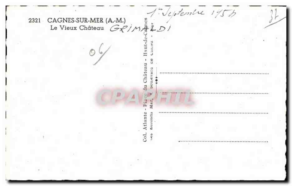 CPA Cagnes Sur Mer Le Vieux Chateau — Verso
