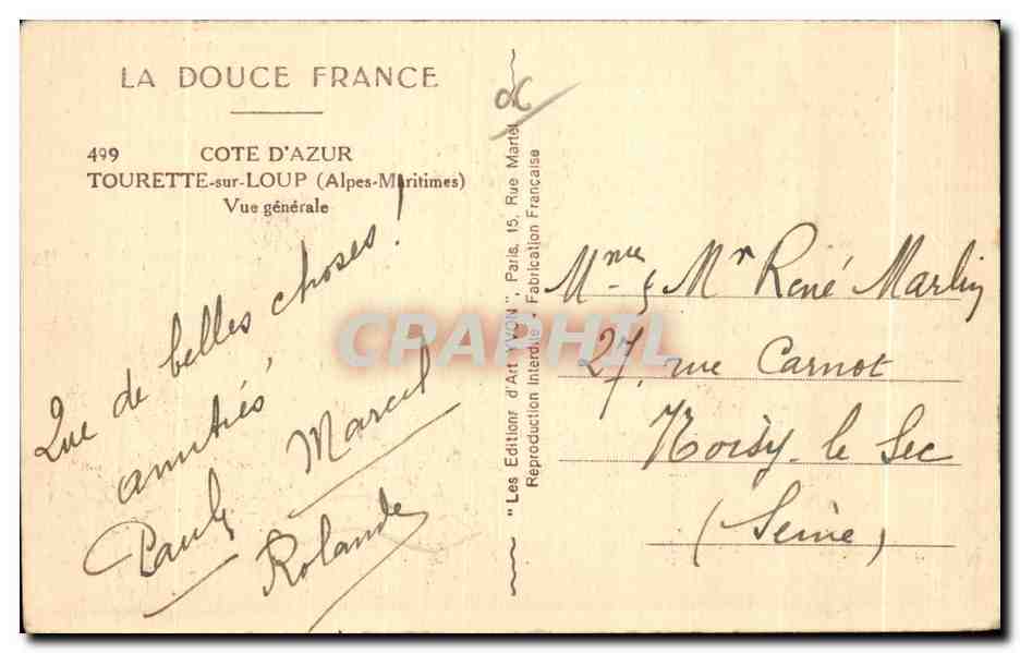 CPA Cote D Azur Tourette sur Loup (Alpes Maritimes) Vue generale — Rückseite